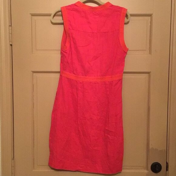 Boden Sleeveless Pink Linen Notch Neck Dress With Pockets - Picture 6 of 10
